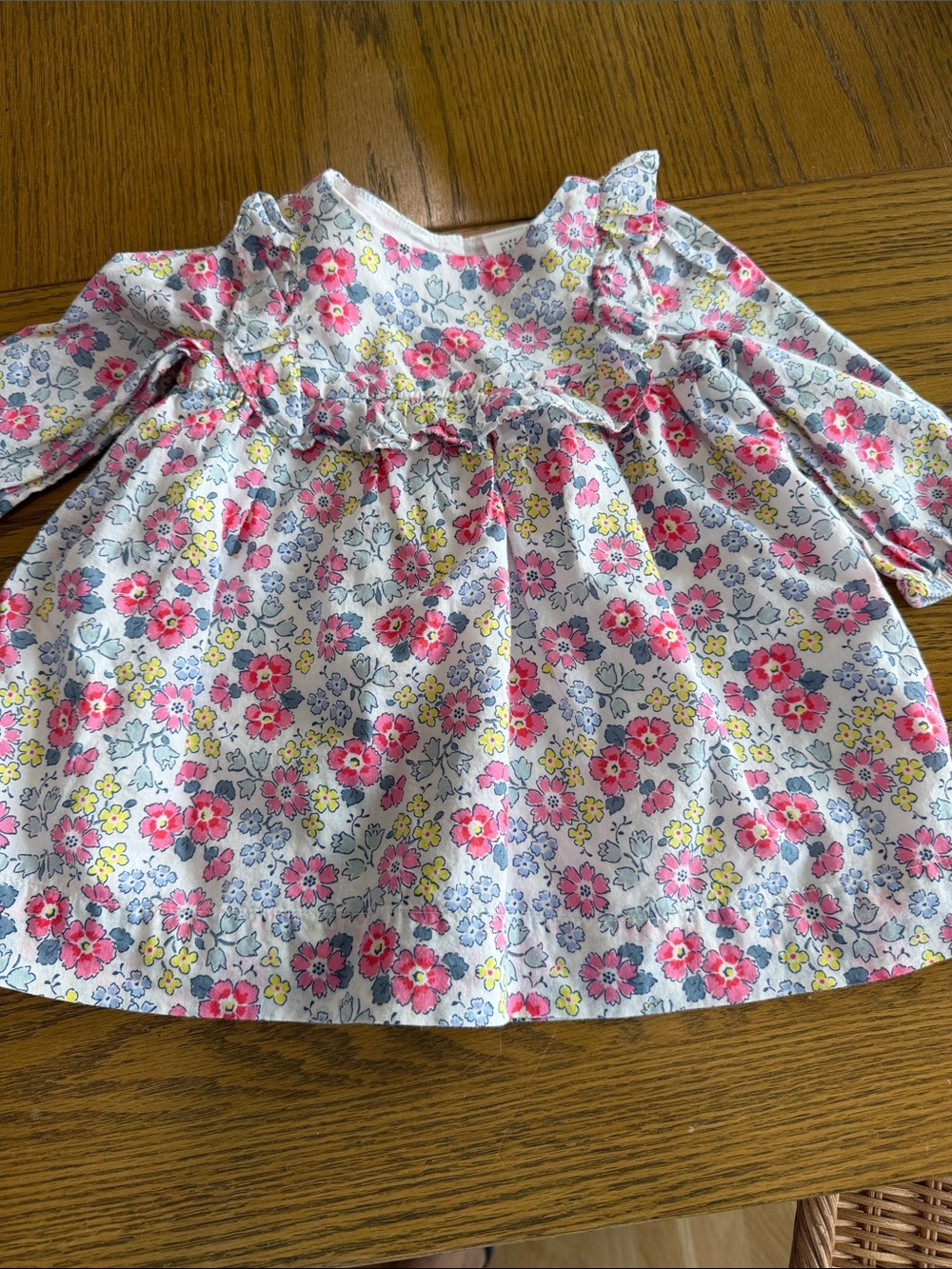 GAP White Floral Dress with Pink, Yellow & Blue Flowers and Ruffle Detail